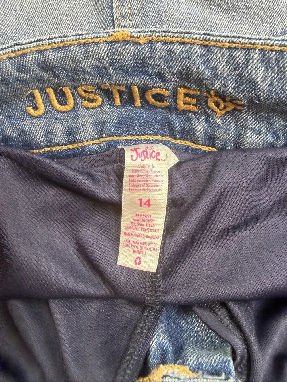 Justice Embroidered Denim Skirt in Blue with Gold Accent SZ 14